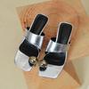 Square head metal buckle cover toe pinch high heel slippers women's summer wear 2025 new silver stiletto temperament one-word drag