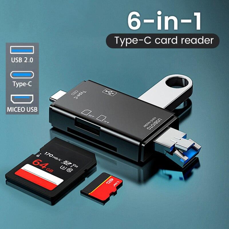 Otg Type C Card Reader Usb 2 0 Tf Mirco Sd Smart Memory Flash Memory Adapter Mini Mobile Phone Accessories 6in1
