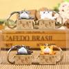 Plastic Three-dimensional Couple Cartoon Key, Little Cat Keychain Ring, Chain