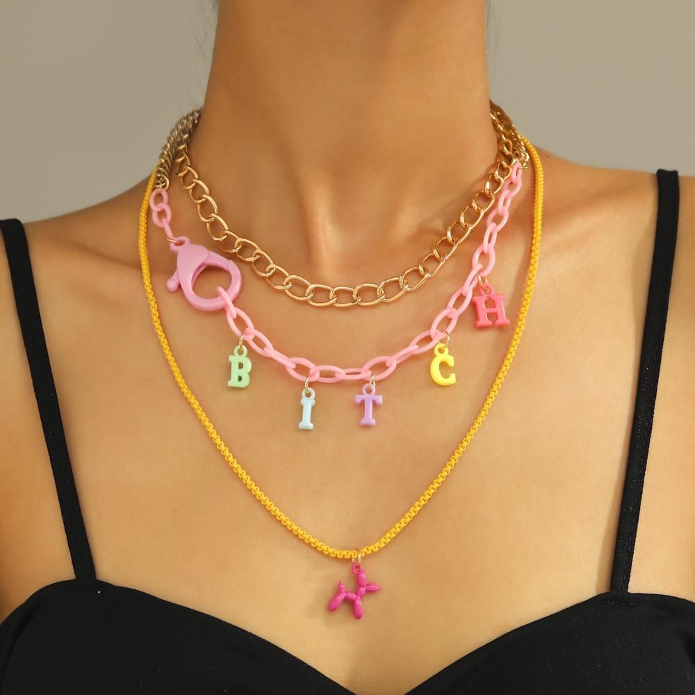 Geometric Trendy Flower Soft Clay Dog Pendant Necklace Elegant Layered Jewelry Women For