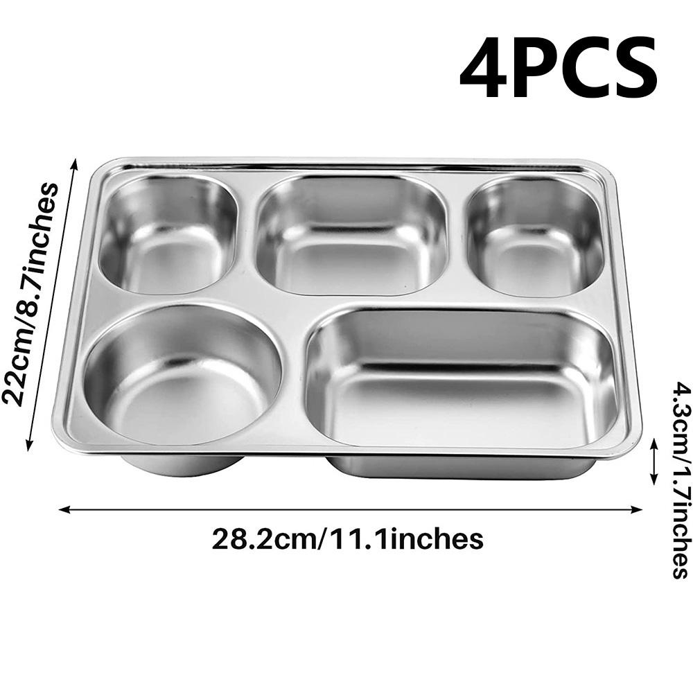 

4PCS deepening plate, stainless steel portion control plate, indestructible metal food tray with 5 compartments срібний