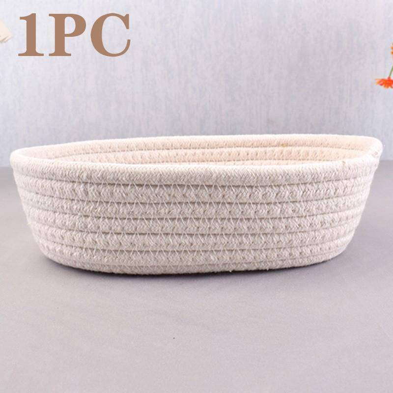 1PC Oval Woven Storage Basket Cotton Rope Woven Basket Simple Table Top Sundries Bedside Storage Basket Cosmetics Storage Basket