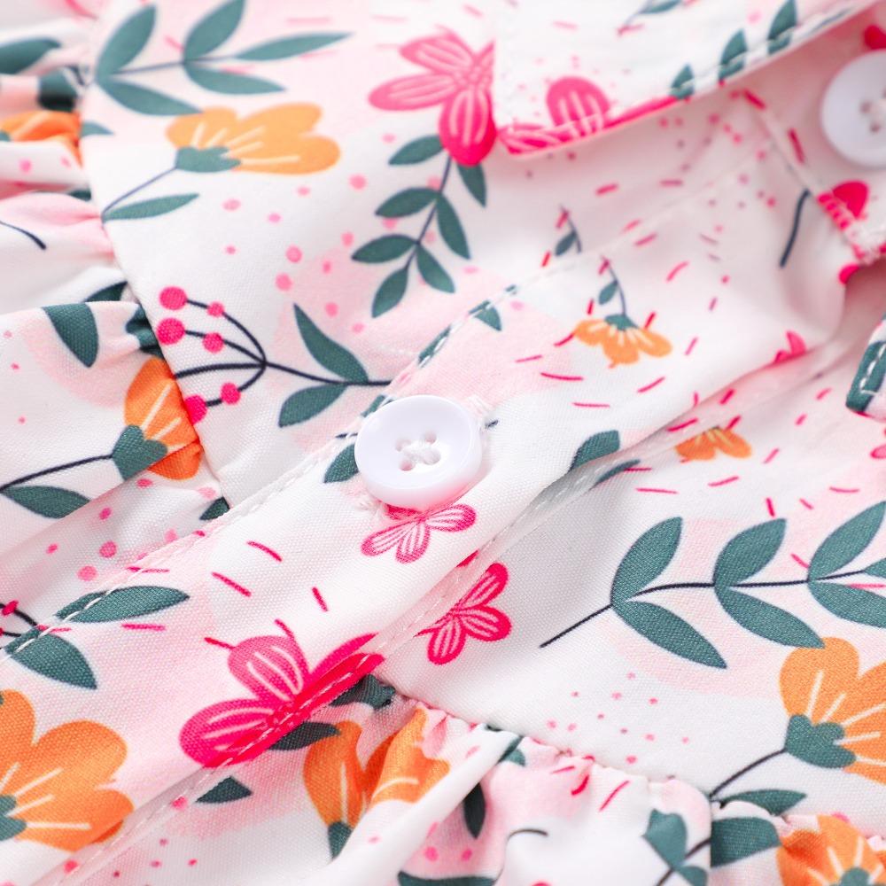 2-7 Years Girls' Floral Print Mesh Dress with Collar and Belt Girls Spring Autumn Winter Dress