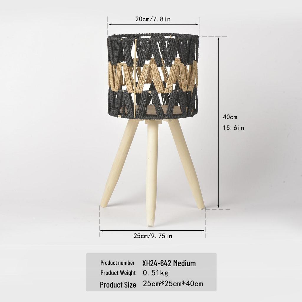 Nordic Rattan Woven Plant Stand - Handmade High-Leg Wooden Flower Pot for Indoor/ Balcony/ Living Room.