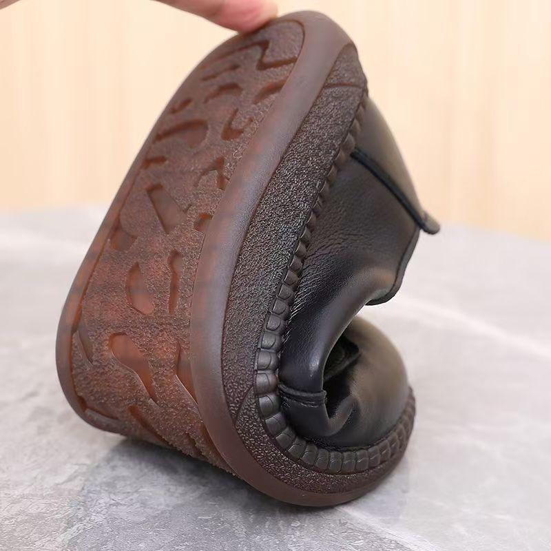 Women Leather Shallow Flat Sole Shoes Spring Autumn New Soft Sole Non Slip Round Toe Slip On Middle Aged And Elderly Casual Shoe