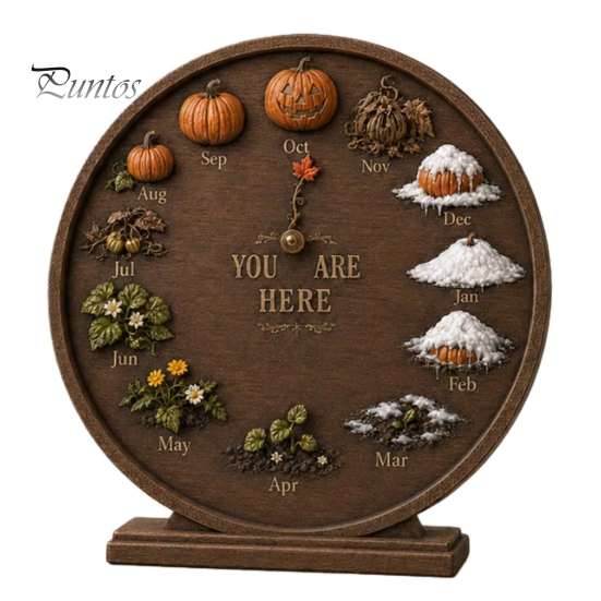 Forniture per Rituali Accoglienti a Casa Decorazione Calendario Mensile Stagionale in Legno, Orologio Stagionale Perpetuo Rotondo in Stile Rustico, Regalo per Amanti dell'Autunno Zucca Quattro