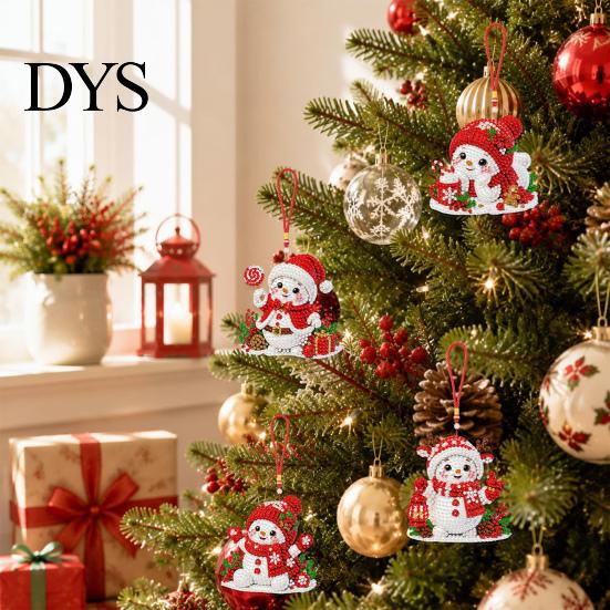 Faux Diamond Painting Craft Set 4Pcs Hanging Art Kit for Christmas Tree, DIY Mini Diamonds Acrylic Pendant Ornament Kit, Window Adults Beginners