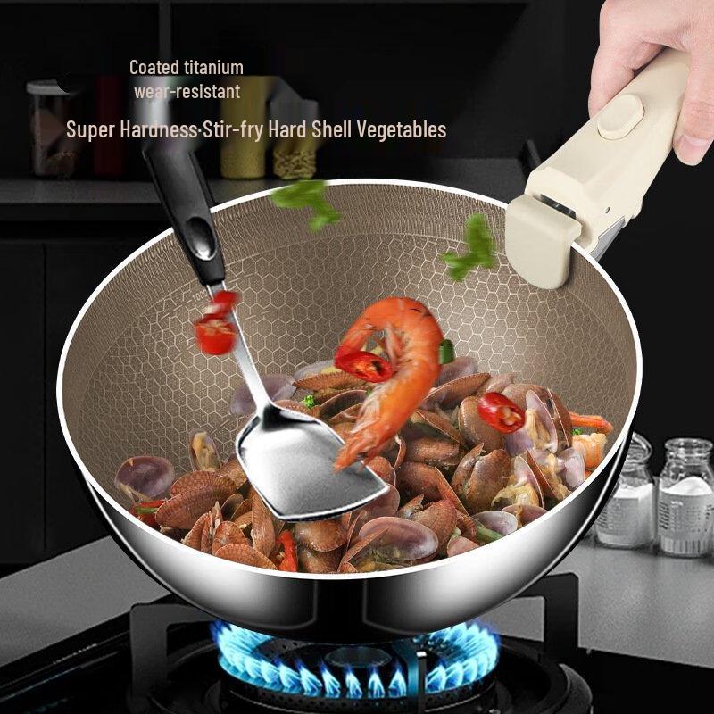 ZISIZ 24cm Detachable Non-Stick Titanium Wok