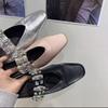 Fashion Women's Inner Height Flats Summer New Square Head Shallow Mouth Glitter Buckle Soft Sole Anti-slip Wear-resistant Slippers