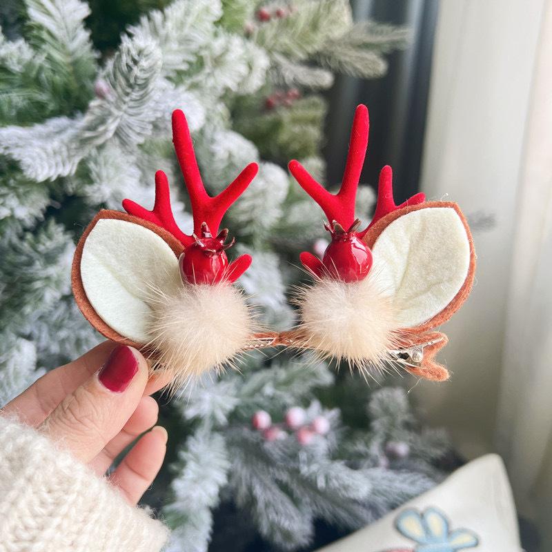 1 Pair Christmas Reindeer Antler Hair Clips, Cute Reindeer Headpiece Accessories