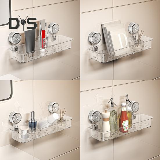 Wall Mounted Suction Cup Storage Rack Strong Load-bearing Easy to Install Bathroom Caddy Soap Makeup Storage Shelf