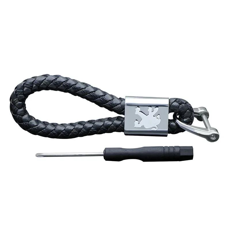 

2026 Hot Car Sticker Leather Braided Car Key Ring Hand Woven Keychain Hanging Accessories For Peugeot 206 207 307 3008 2008 308