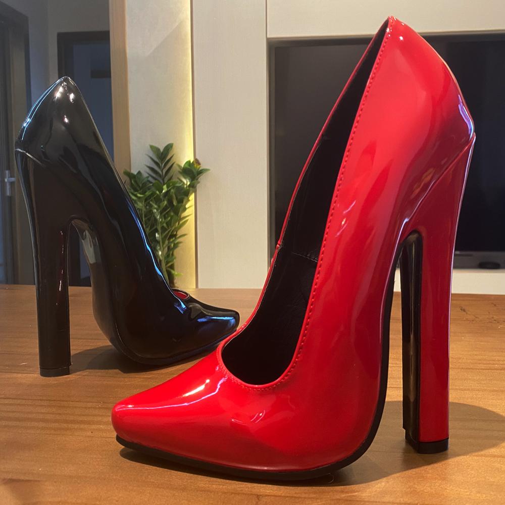 FHC 15cm Block High Heels Women Pumps,Fetish Unisex Pole Dancing Shoes,Cosplay,Cross-dress,Pointed Toe.Black,Red,Custom Colors