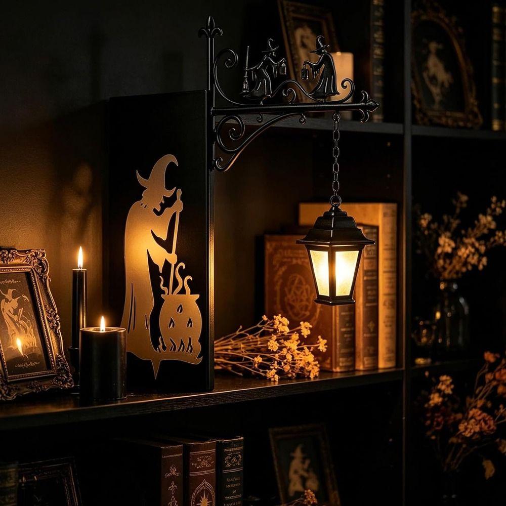 Gothic Iron Witch Bookshelf Lamp Black Metal Mini Shelf Lamp Book Nook Light for Reading Nook