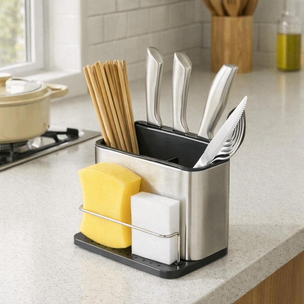 Stainless Steel Cutlery Storage Box Rectangular Chopsticks Storage Basket Utensil Holder  Forks
