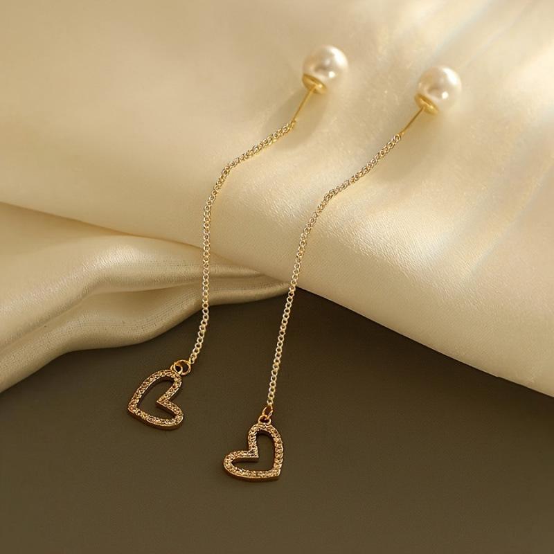Korean Pearl Heart Drop Earrings - Trendy TikTok Style Fashion Studs