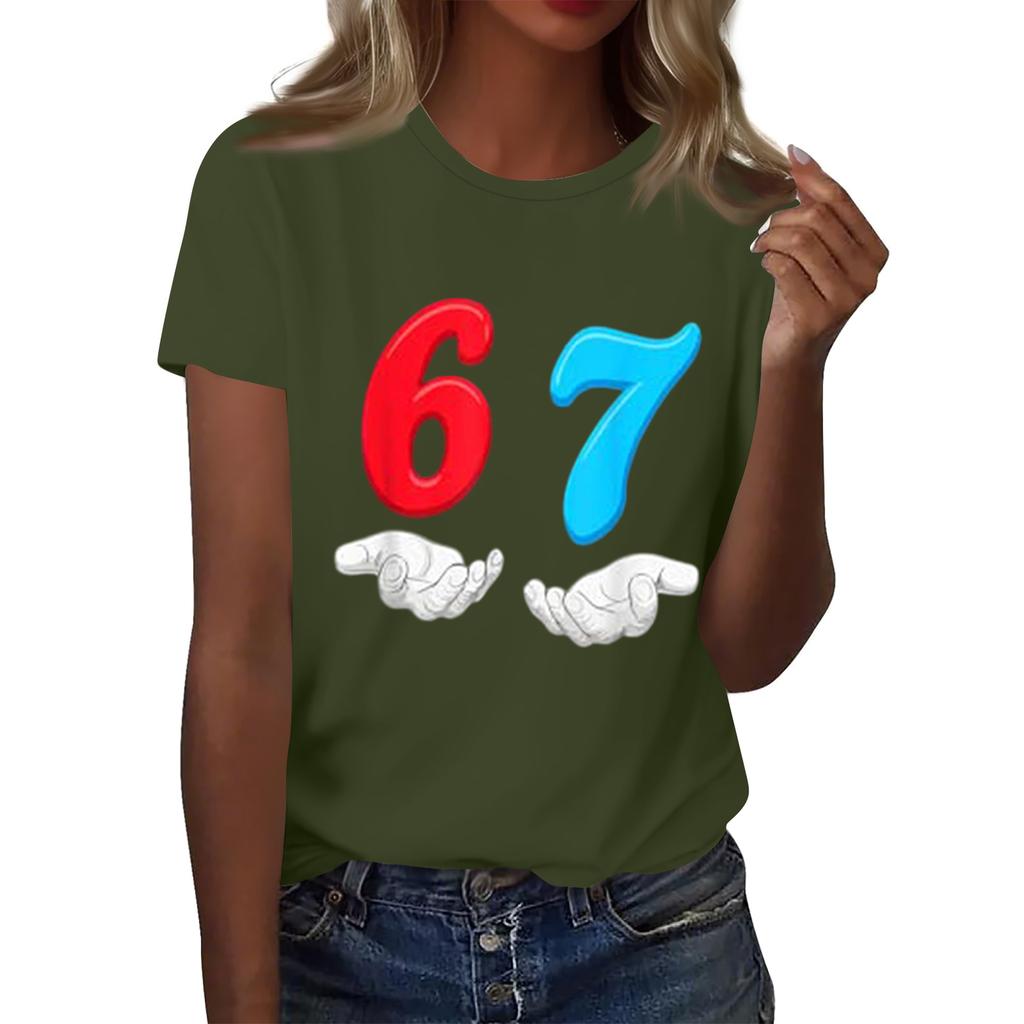 Ladies' Digital Printed Casual Round Neck Short Sleeved Top