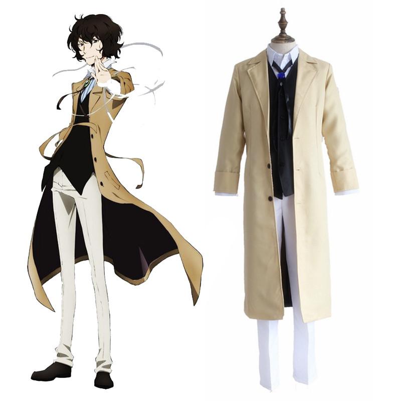 Anime Stray Bungo Dogs Osamu Dazai Cosplay Costume Coat Pants Neckwear Vest Wig