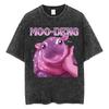 Cute Hippo Moo Deng Rap Vintage Washed T Shirt Funny Meme T Shirts Men Women Fashion Oversized Cotton T-shirt Streetwear