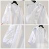 Blusas Bordadas 100% Algodón Camisa de Mujer Manga Media Hueca Top de Verano Cuello Redondo Holgada Casual Botones Blanca Camisa Femenina