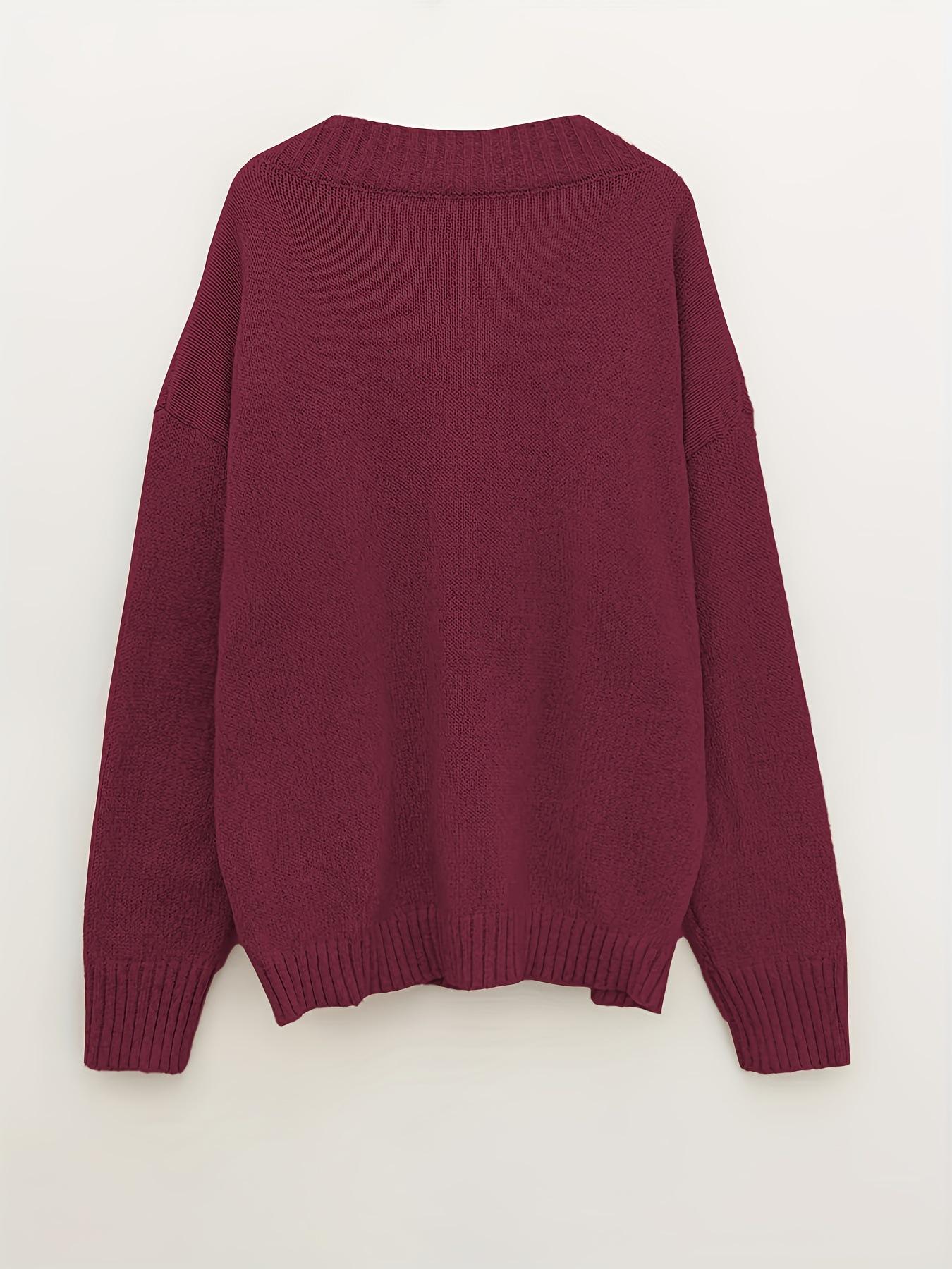 

2025 Autumn/Winter Solid Color Women s V-Neck Cable Knit Pullover Sweater S вина червоного кольору