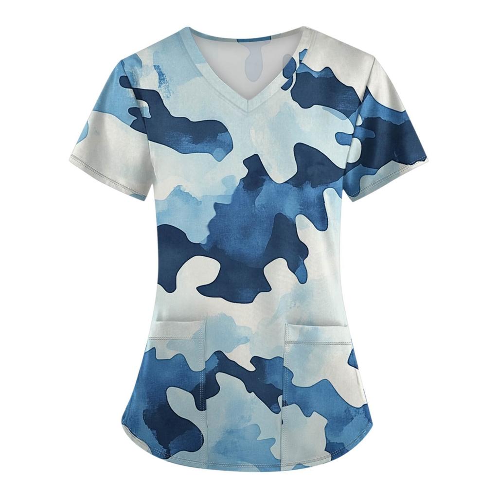Women's Fashion Printed Short Sleeve Overalls With Pocket Tops Clothes