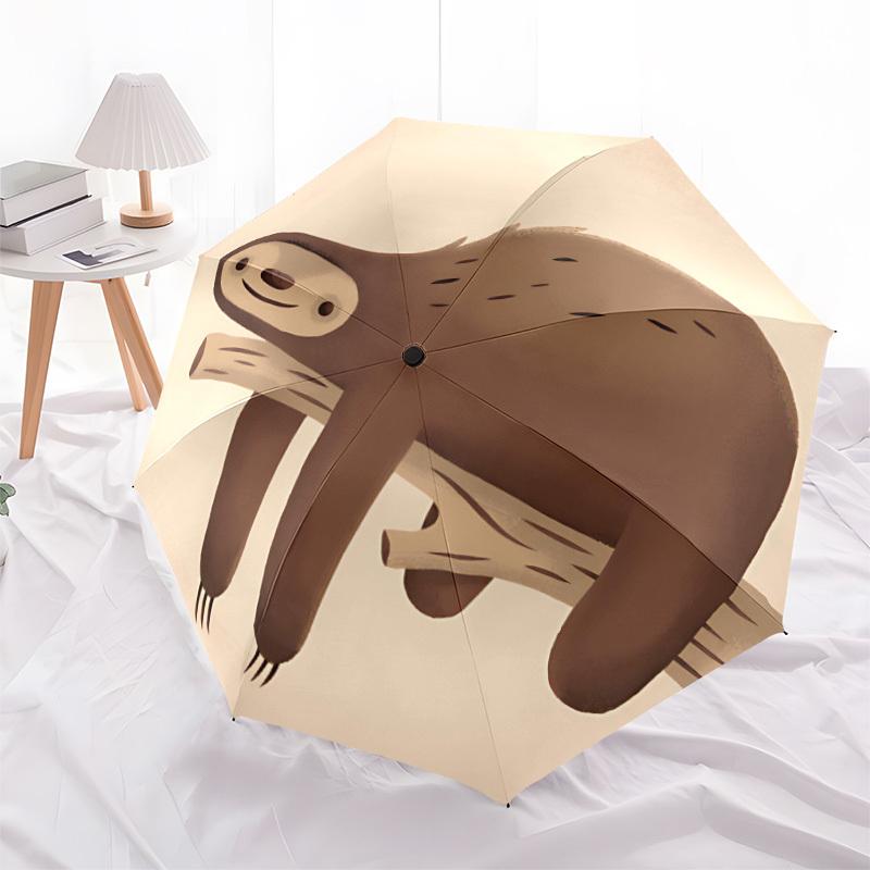 1pc Sloth Branch Adventure Auto Open/close, 8-Rib Iron Frame, Compact Folding Cute Umbrella All-Season Portable Umbrella for Travel 020