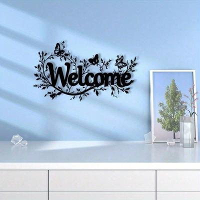 Metal Floral Welcome Sign Wall Art Modern Home Decor Christmas Gift Mural