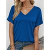 Camiseta Casual para Mujer con Estampado de Rayas Manga Corta Tops Regular Cuello en V Diaria Blanco y Negro Verano