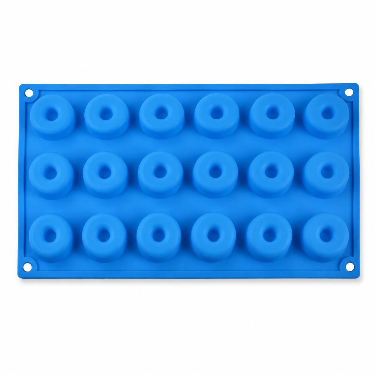 Donut Baking Mold Blue 18-Cavity Flexible Silicone Tray for Mini Donuts, Cakes, Cookies, Chocolate and DIY Treats синий
