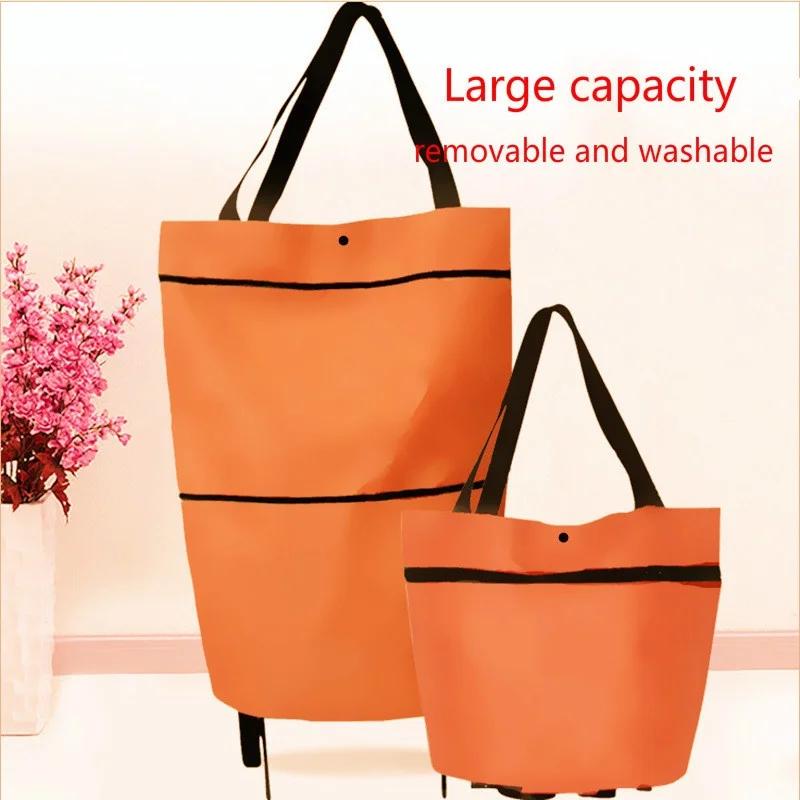 Oxford Cloth Shopping Trolley Portable Multifunctional Bags Canvas Foldable Tote Cart Reusable Grocery Bag Modern and Simple