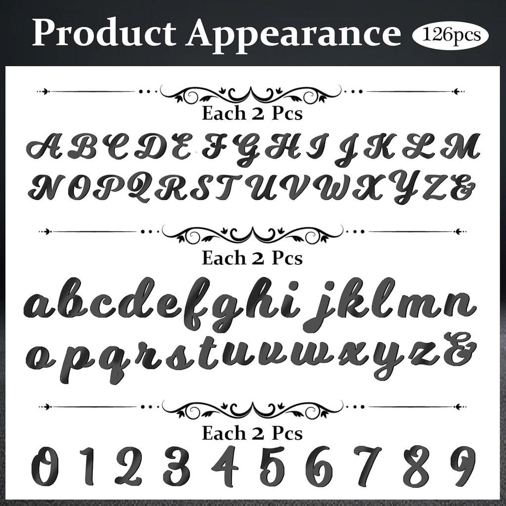 126 PCS  Name Cake Topper Acrylic Letters DIY Personalized A-Z & 0-9 Number Alphabet Cake Decoration For Wedding Anniversary Baby Shower Party