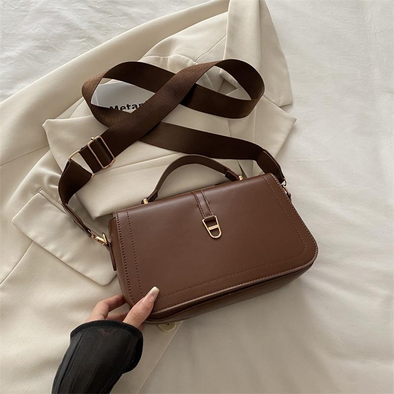 Fashionable Minimalist Crossbody Bag with Top Handle and Flap for Women - Solid Color Square Purse Simple Design Shoulder Bag
