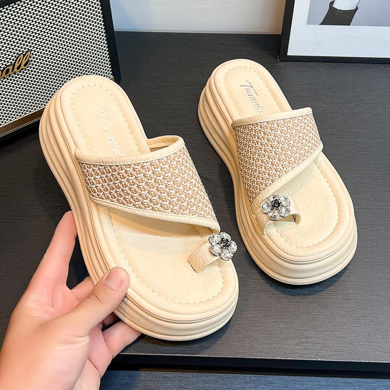 Casual, Fashionable and Comfortable One-word Drag Women's 2025 Summer New Thick-soled Heightening Toe Slippers Women Wear Sandals Tide