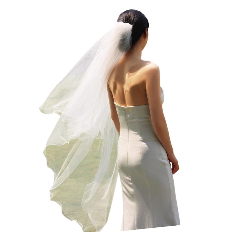 Breathable White Nylon Wedding Veil With Double Layer Rolled Hem Romance Bridal Accessory For Special Occasion
