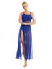 Dance Costume Practice Wear Mesh Splice Asymmetrical Mesh Maxi Dance Dress with Built-In Leotard