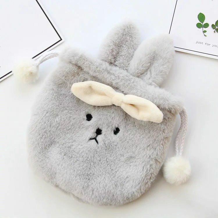 1pcs Cute Cartoon Shape Coin  Bag Women Girl Plush Rabbit Ear Mini Storage Bag Drawstring Pouch
