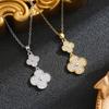 Korean Style Four-Leaf Clover Zircon Shell Necklace - High-End, Elegant, Non-Fading, Geometric Design