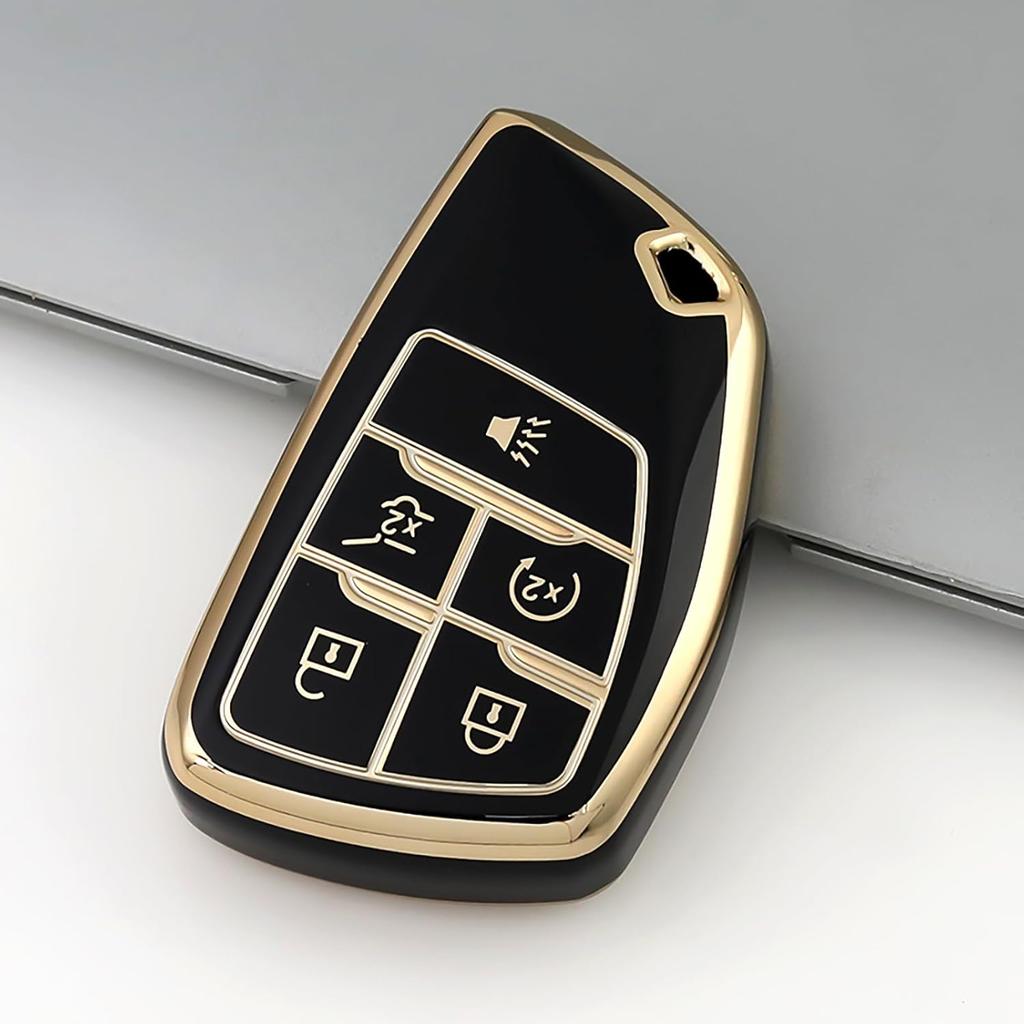 For Chevy Key Fob Cover With Leather Keychain Soft TPU Key Case Shell Holder Fits For Chevrolet    2024 Suburban Tahoe Silverado 1500, For GMC Yukon
