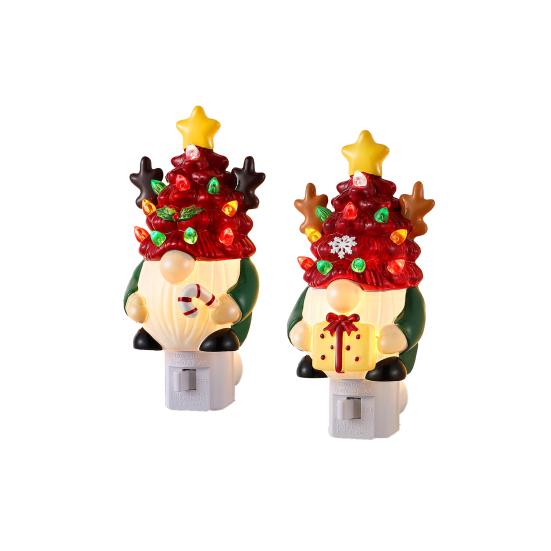 Yousheng Christmas Gnome Night Light Resin Faceless Dwarf Xmas Tree LED Night Light with Multicolor Bulbs And On/Off Switch for Home Bathroom Bedroom