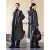 Mohan Yimei Women's Elegant Grey Twill Double-Sided Hooded Wool Robe Coat