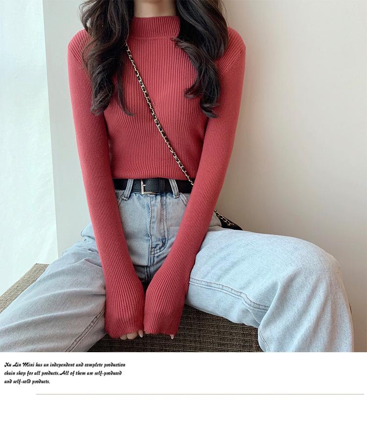 Women's 2022 Solid Color Semi-High Neck Long Sleeve Knitted Sweater