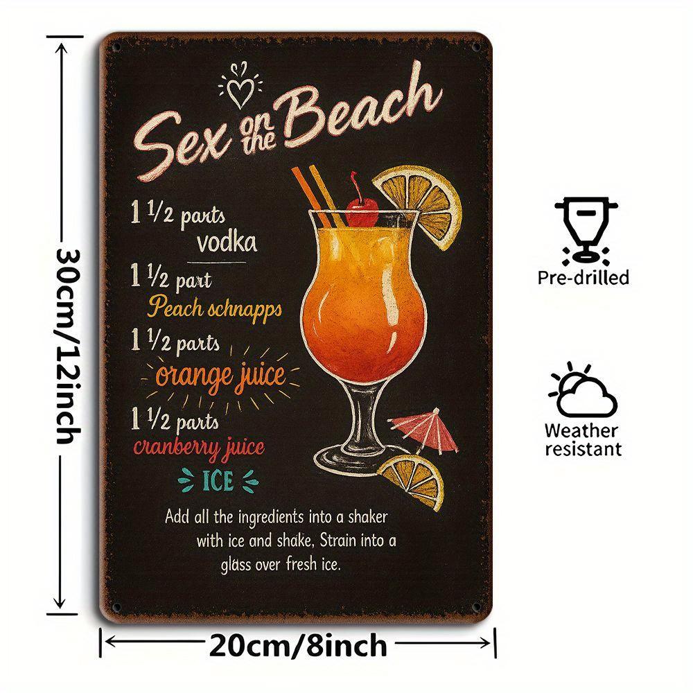 "Sex On the Beach" Cocktail Sign - 19.99x30cm Vintage Metal Recipe Art for Bar & Home Decor