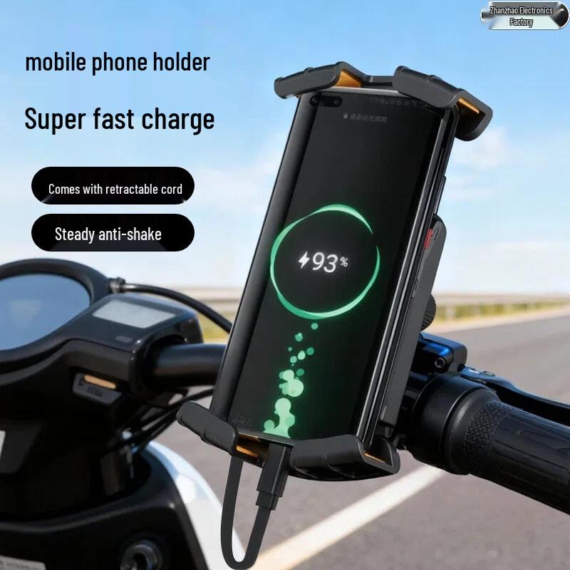 

Motorcycle Phone Mount with Retractable Charging Cable & Shockproof Stability Handlebar Mount