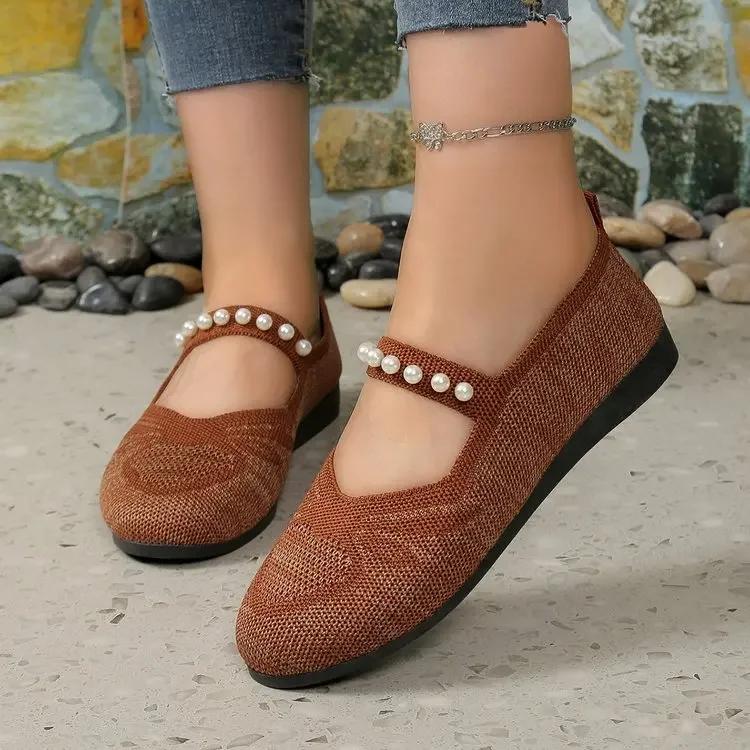 

мода Женские балетки Сетчатые туфли с бусинами Модные повседневные туфли для ходьбы Новые босоножки для платья Брендовые лоферы Zapatillas Mujer 2024 43 коричневый