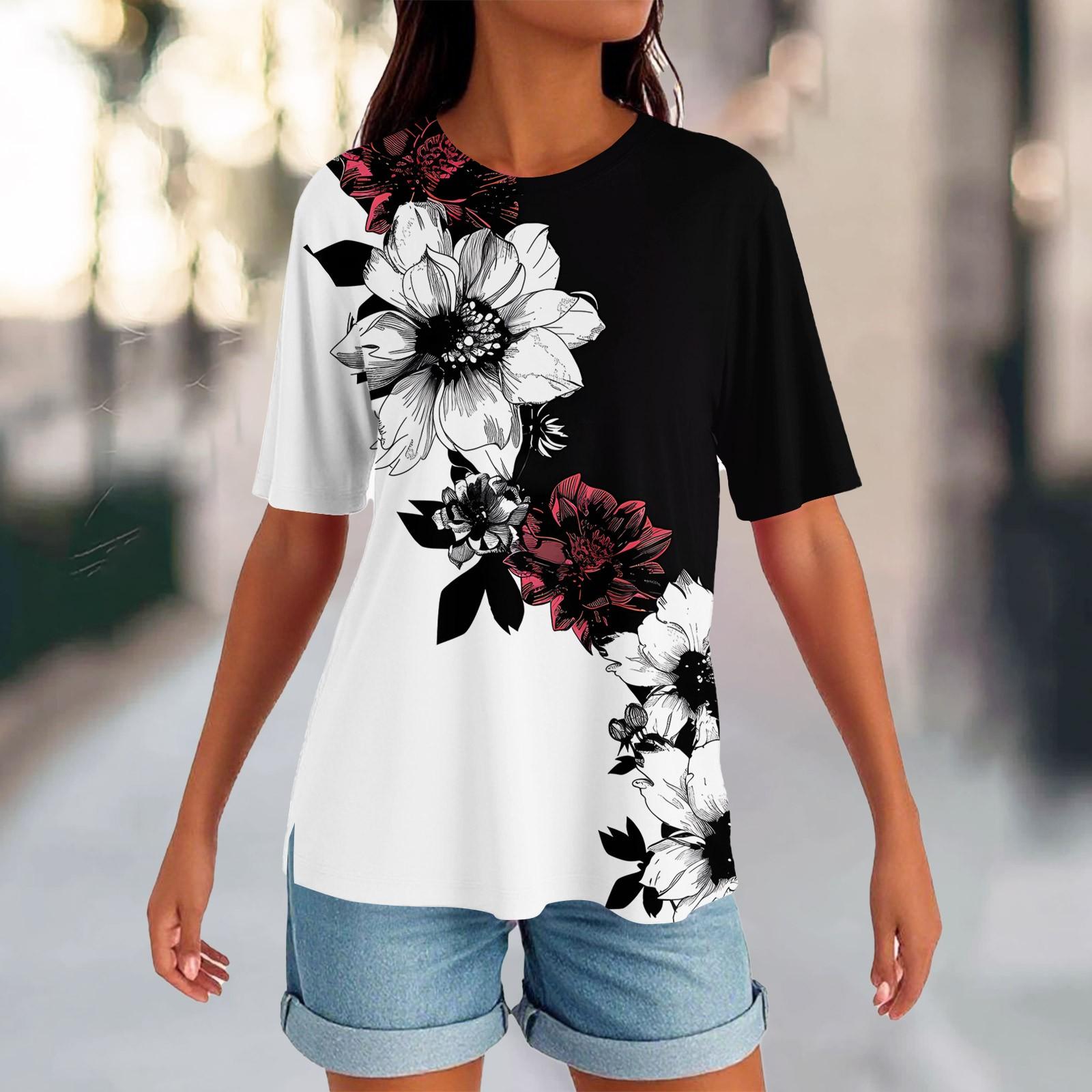 

Women s Round Neck Hem Slit Fashion Casual Solid Color Short-sleeved Top L чорний