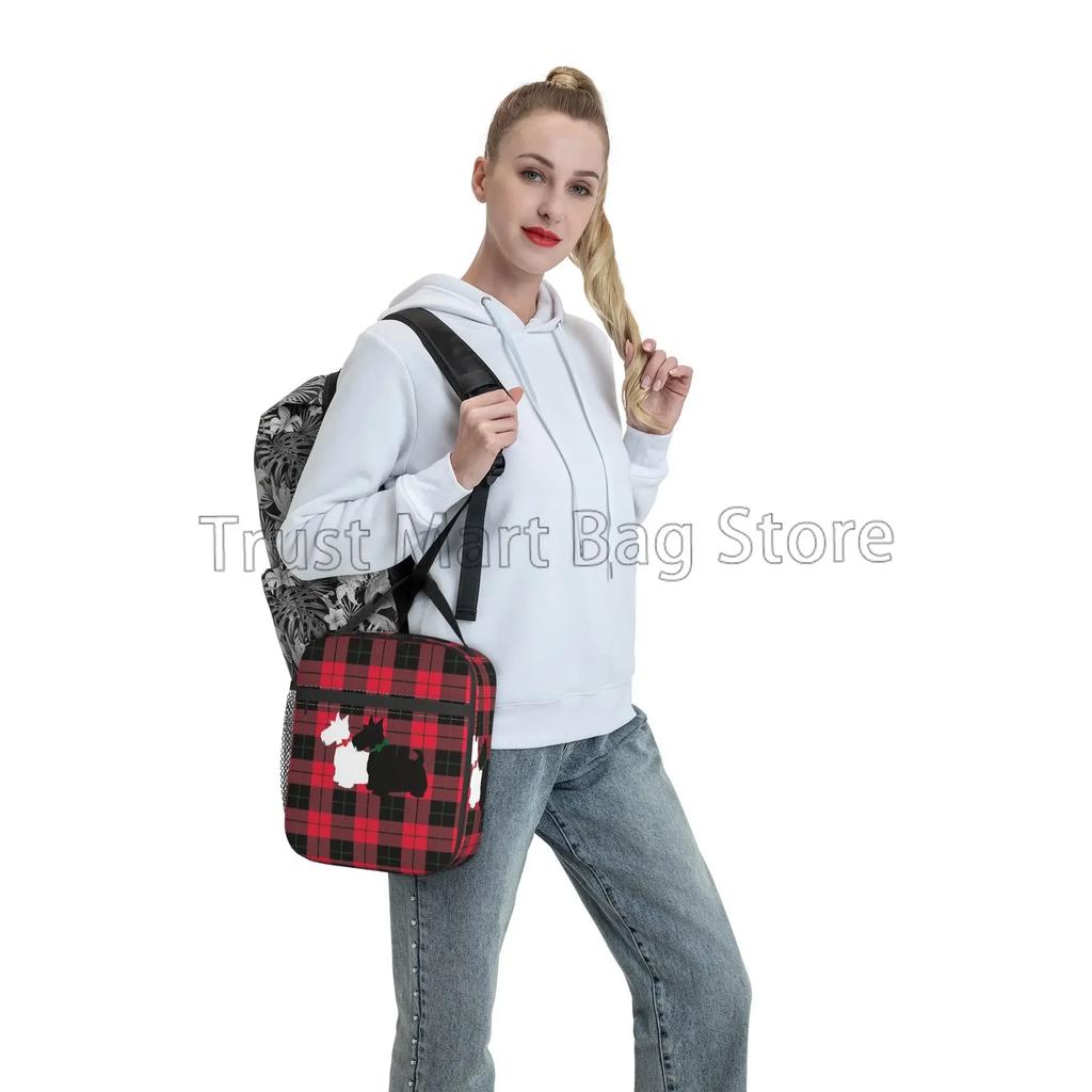 Cute Scottie Dog Pattern Insulated Lunch Bag for Women Boys Girls Reusable Thermal Lunch Tote Box for Work School Travel Picnic