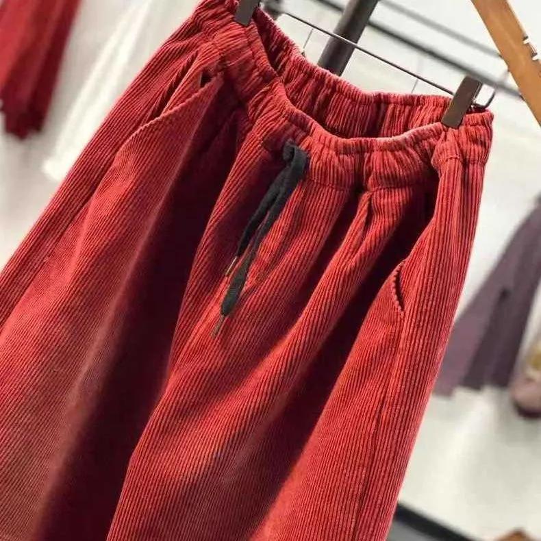 Autumn Casual Corduroy Harem Pants Women High Waist Retro Loose  Female Oversize Mom Trousers Baggy Sweatpants