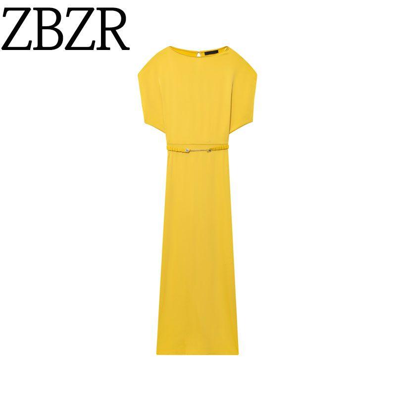 Zbzr Autumn New Women clothes Western Style Fashion With Belt Temperament Midi Dress 8747511