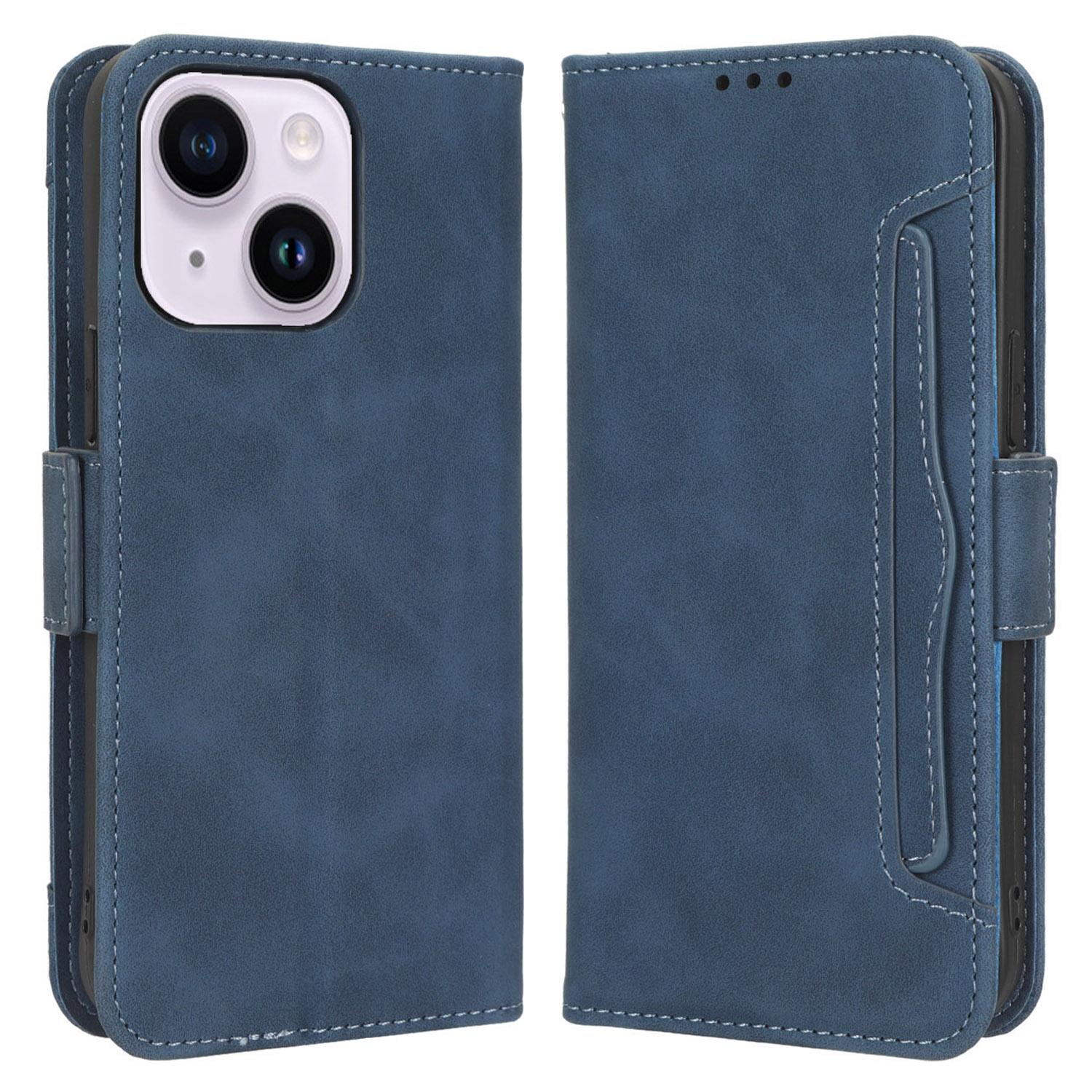 

For iPhone 15 Plus Case PU Leather Wallet Stand Mobile Phone Protective Cover Blue